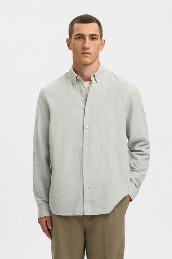 Selected Camisa de manga comprida em linho Verde