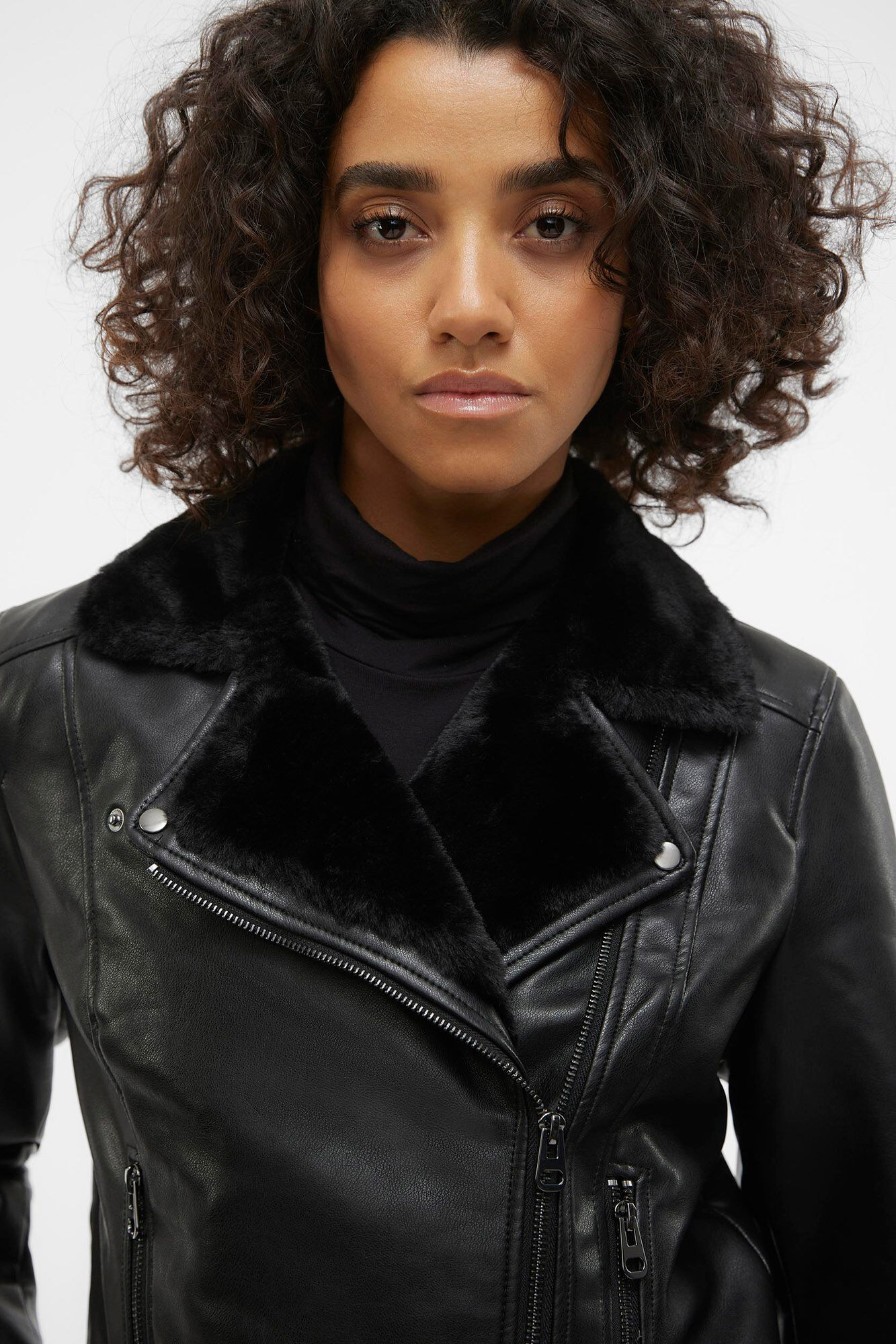 Women s faux faux leather jacket with zip fastening Women s jackets Cortefiel