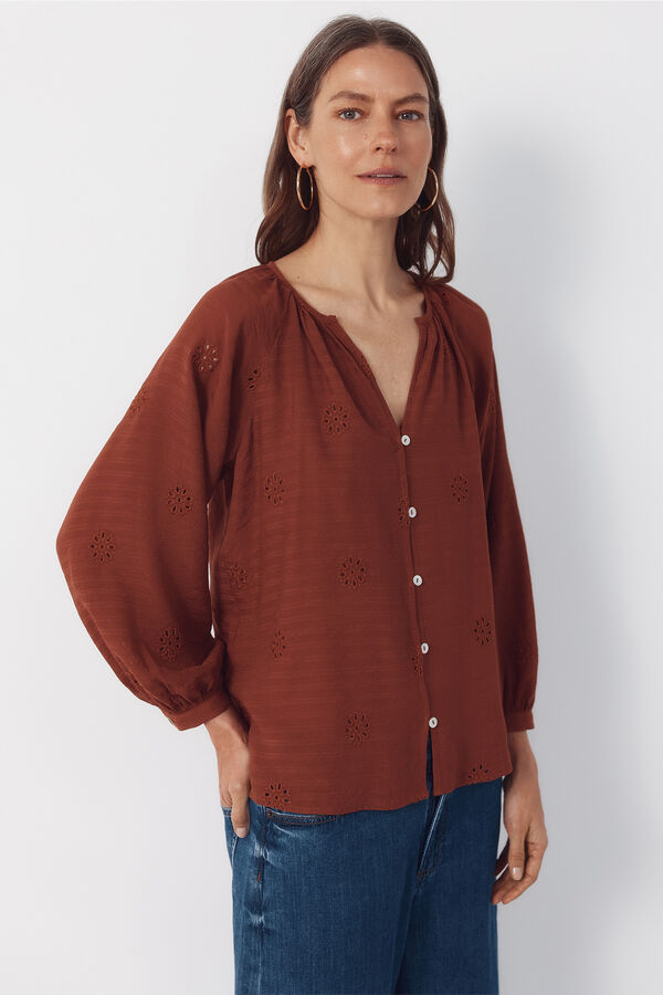 Cortefiel Embroidered blouse Red