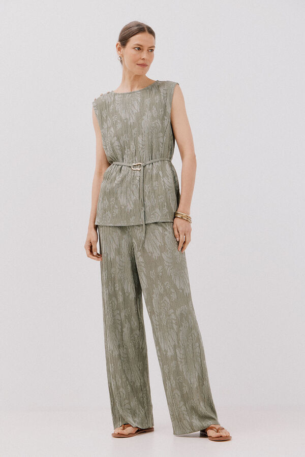 Cortefiel jacquard buckle top Kaki