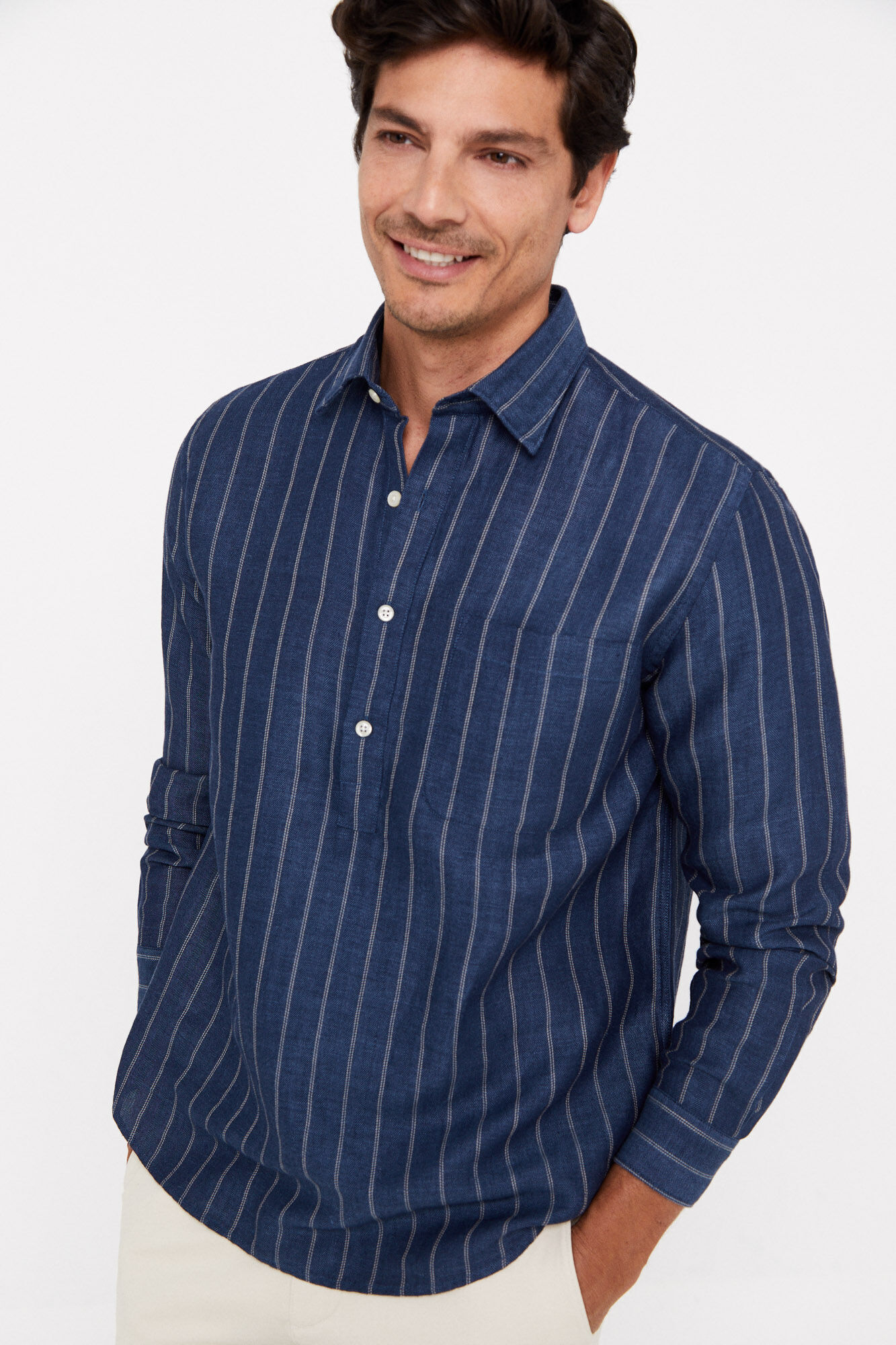 Polera rayas lino algod n Camisas de hombre Cortefiel