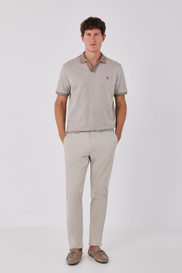 Cortefiel Structured open neck polo shirt Brown