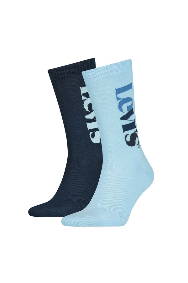 Cortefiel Unisex vertical striped calf-length socks. Pack of 2 pairs. Blue