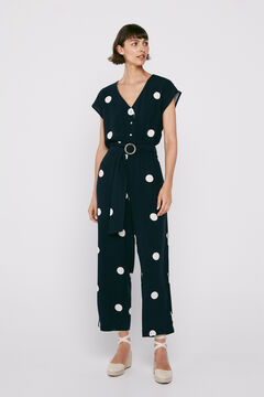 Cortefiel Long jumpsuit with belt Printed blue