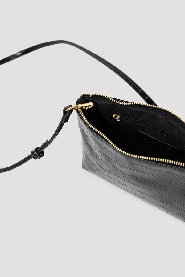 Cortefiel Crocodile effect crossbody wallet Black