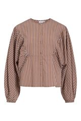 Vila Blusa de riscas com folhos manga comprida Castanho