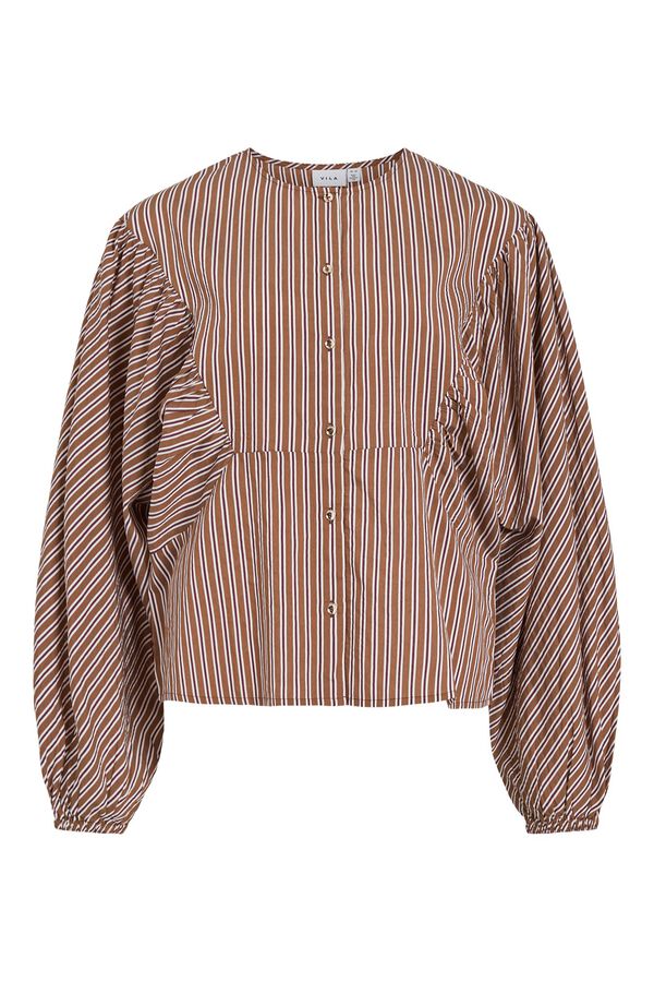 Vila Blusa de riscas com folhos manga comprida Castanho