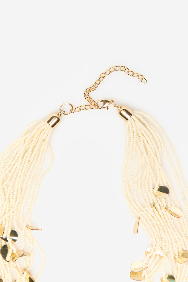 Cortefiel Collar largo de cuentas y hojas Blanco