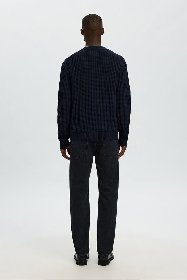 Selected Casaco de malha 100% algodão orgânico com gola em bico  Azul