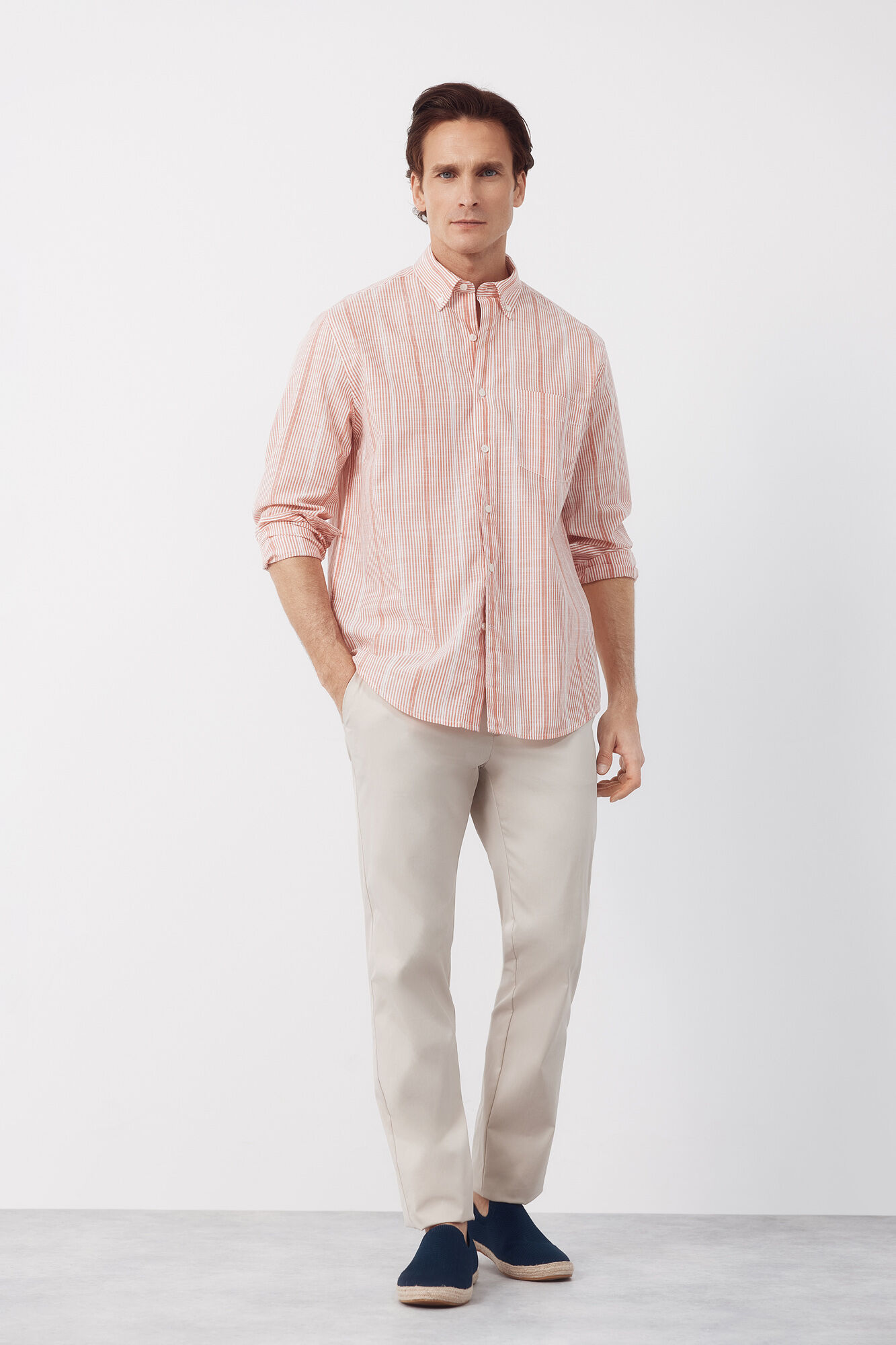 Cortefiel Striped cotton slub shirt