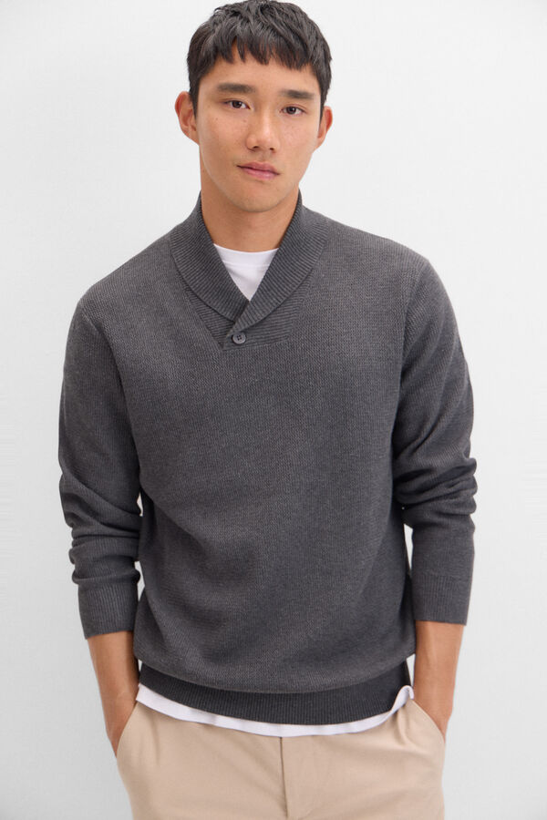 Cortefiel Open neck cotton structured jersey Grey