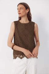 Cortefiel Top guipur Kaki