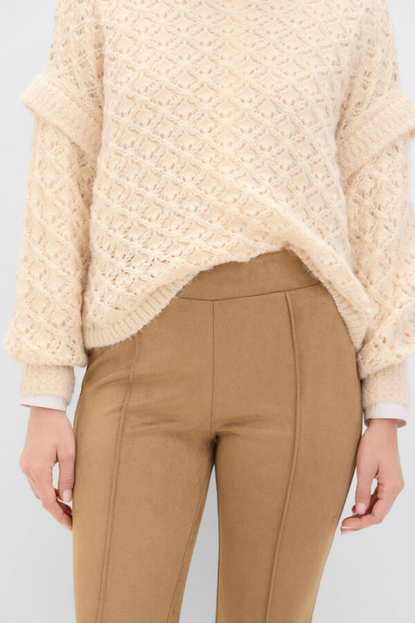 Cortefiel Faux suede leggings Beige