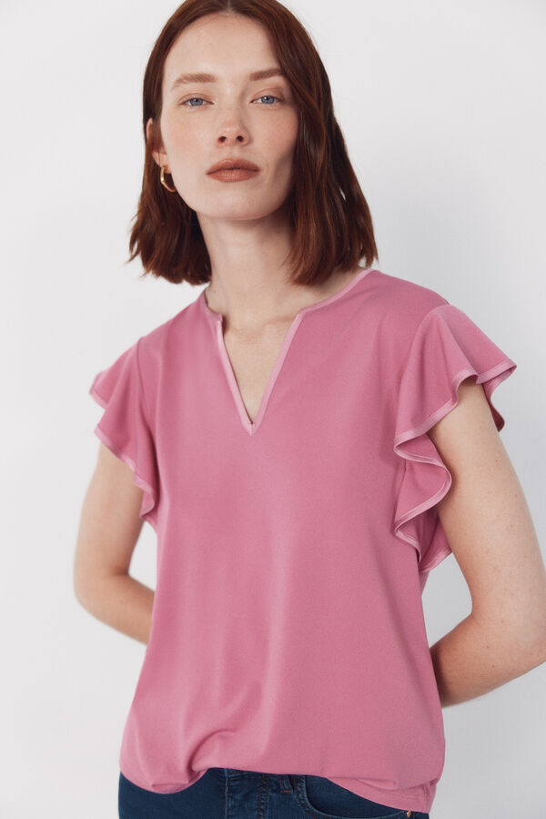 Cortefiel Contrasting piping jersey-knit top Lilac
