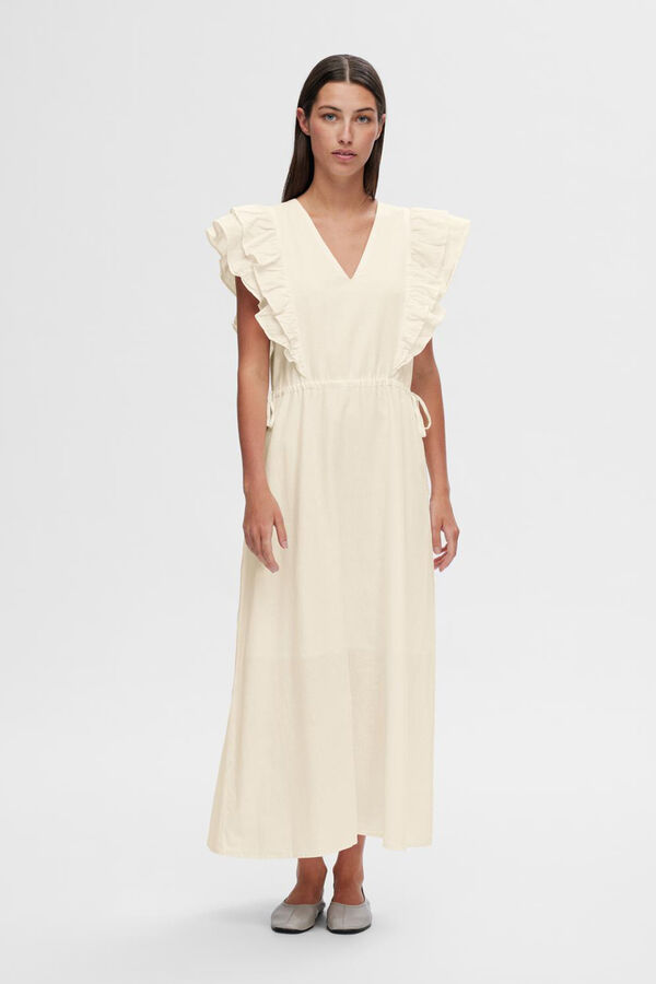 Cortefiel Midi dress made with organic linen.  White