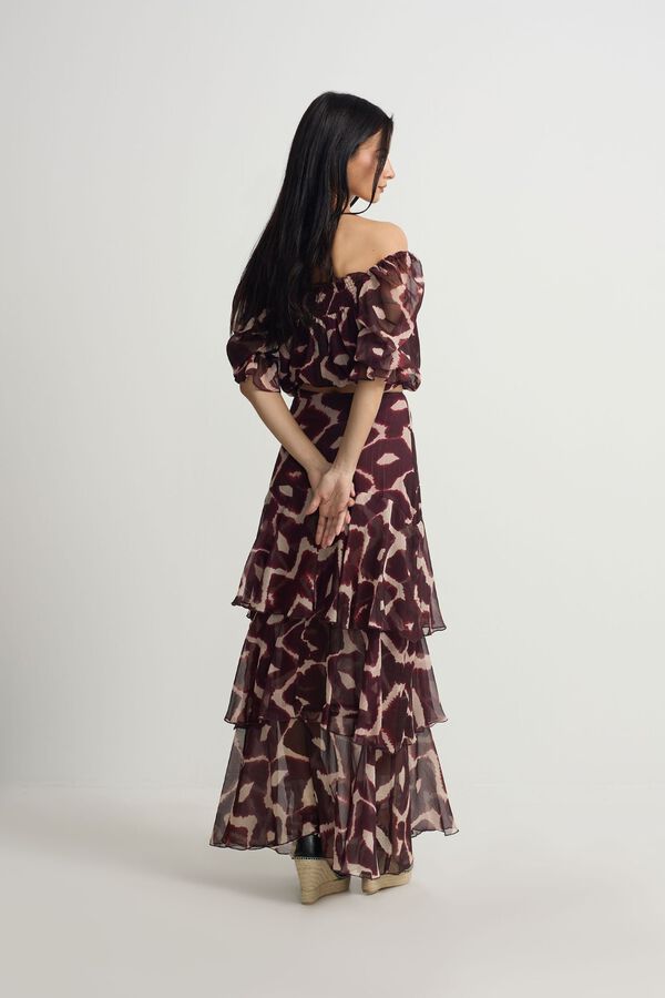 Silbon Long ruffled print skirt Printed brown