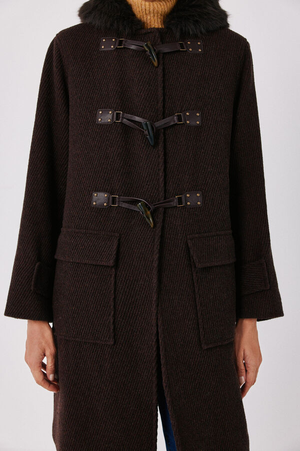 Cortefiel Long duffle coat Dark brown