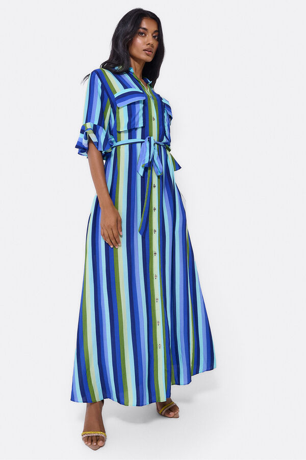 Cortefiel Striped cotton maxi shirt dress Multicolour