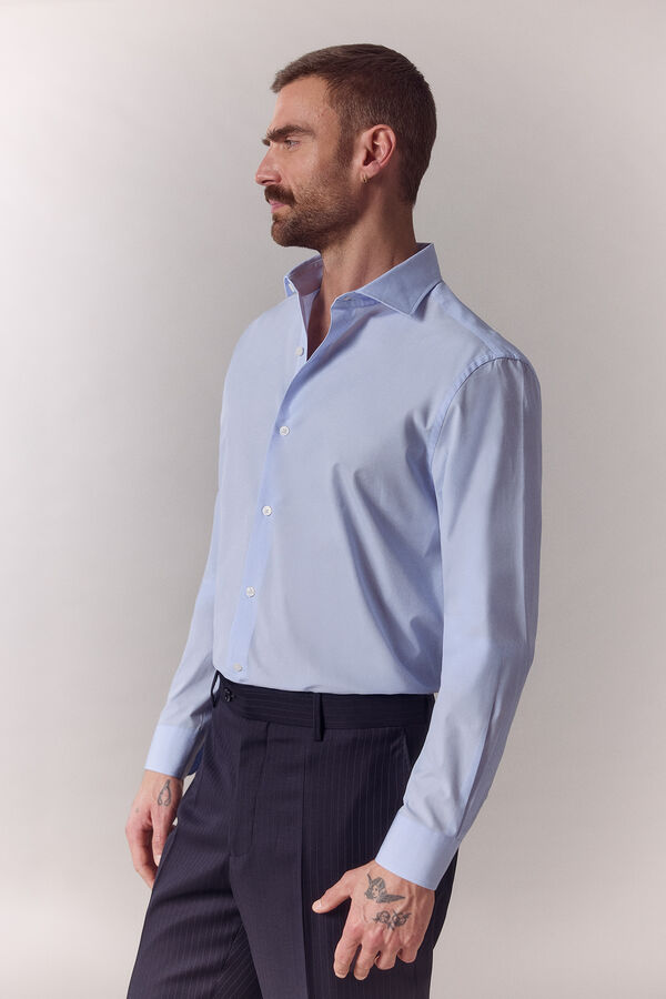 OOTO Camisa lisa de manga comprida em popelina Azul