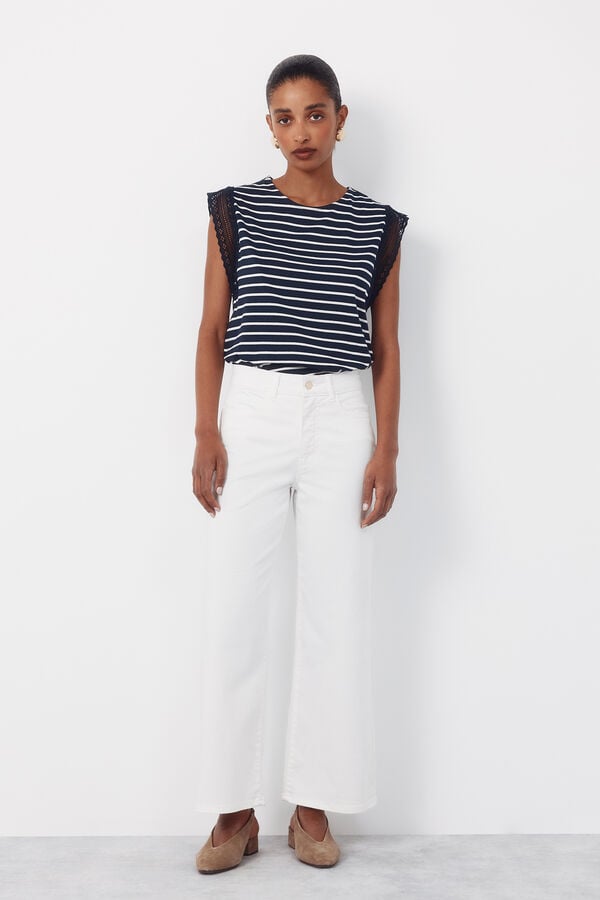 Cortefiel Guipure sleeve -shirt Blue