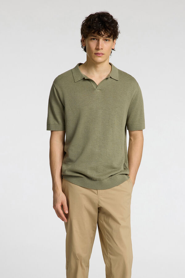 Selected Polo de lino de manga corta Gris