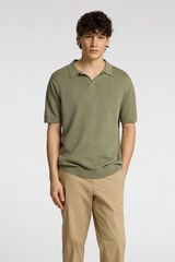 Selected Polo de lino de manga corta Gris