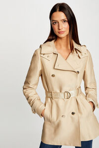 Cortefiel Straight cut belted trench coat with hood Beige