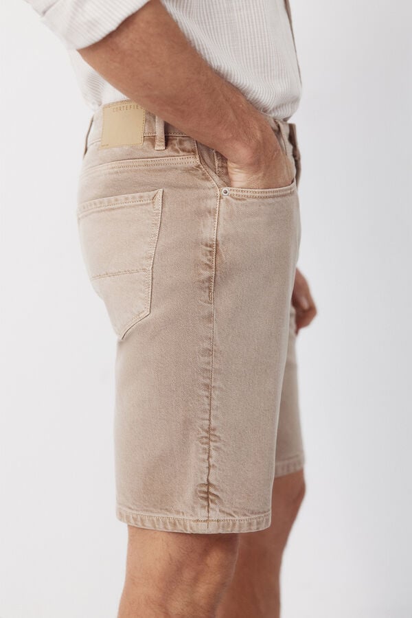 Cortefiel Regular color denim Bermuda shorts Beige