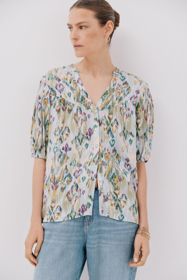 Cortefiel Short-sleeved blouse Printed green