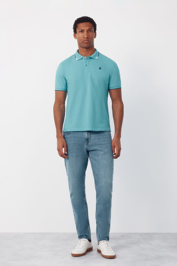 Cortefiel Polo shirt with tips Turquoise
