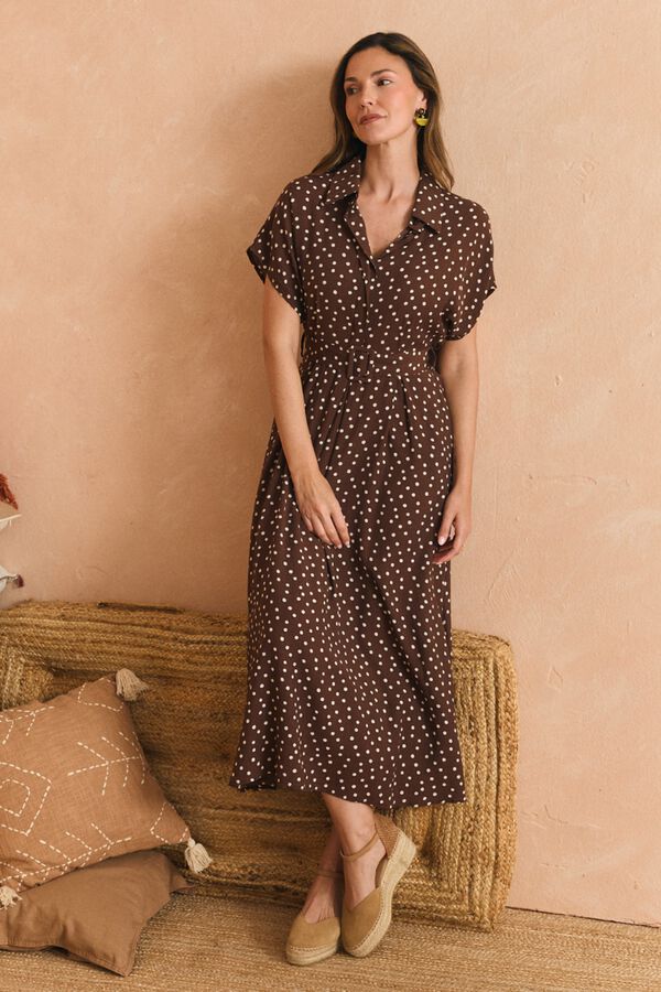 Pol&iacute;n Et Moi Vestido midi Vela Castanho