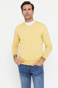 Cortefiel Essential cotton V-neck jumper Yellow