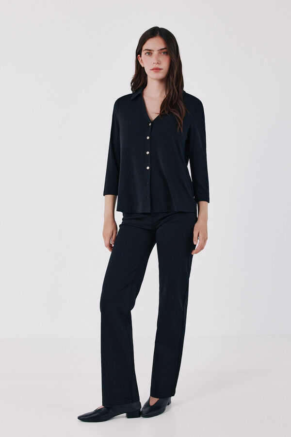 Cortefiel Stretch shirt with buttons Black