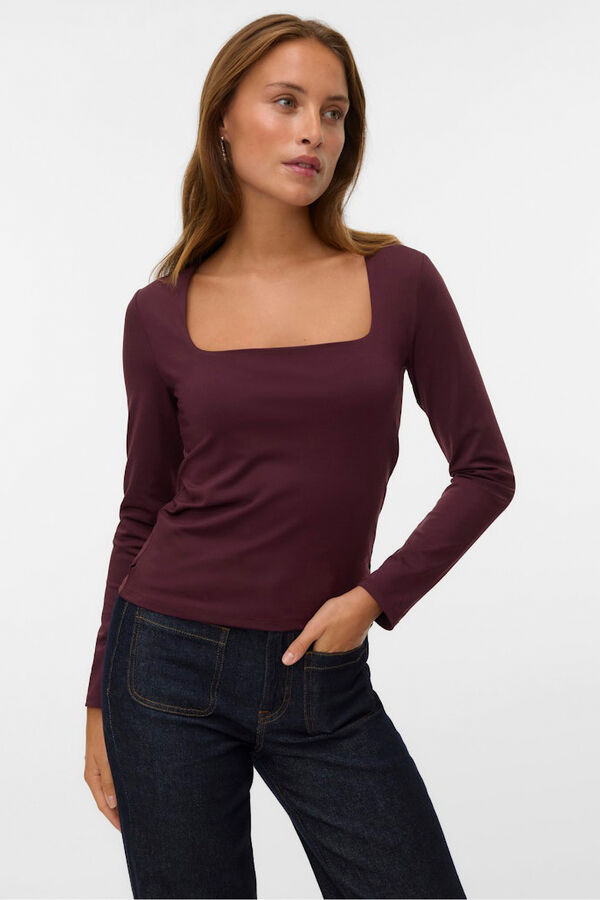 Vero Moda Top manga larga escote cuadrado Rojo