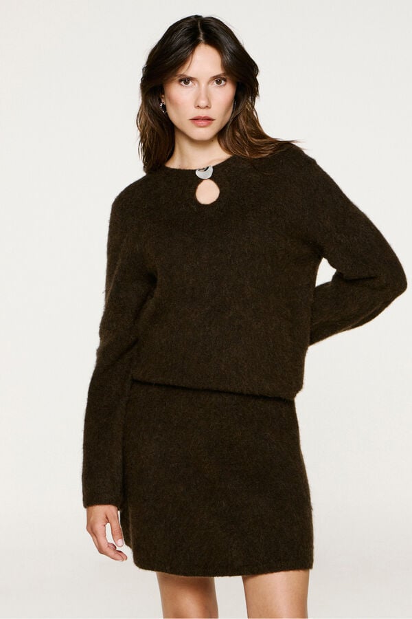 Selected Camisola com detalhes metálicos em lã e alpaca Castanho