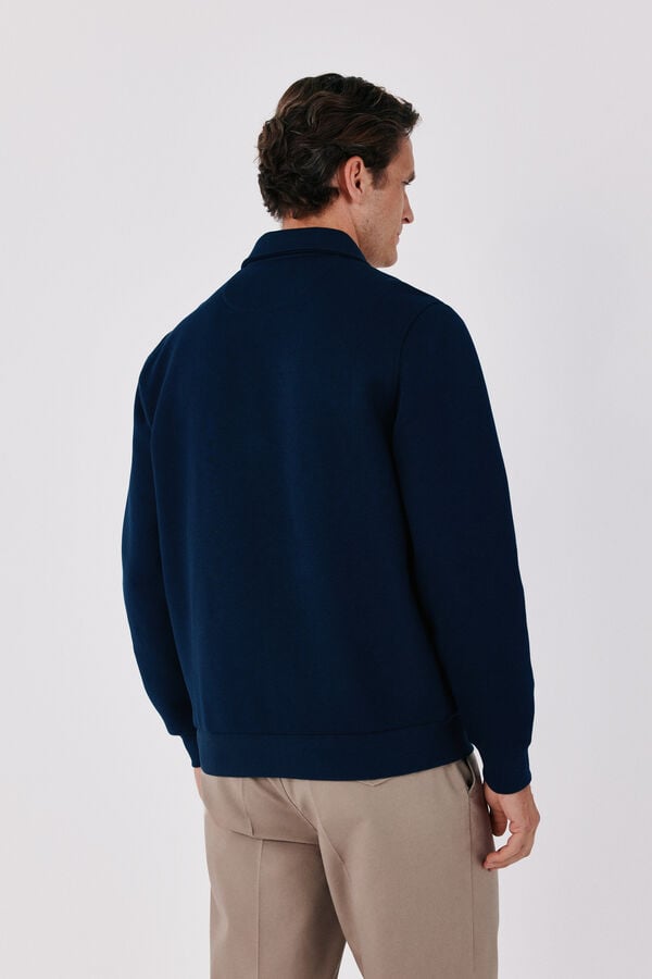 Cortefiel Polo neck neoprene cardigan Navy