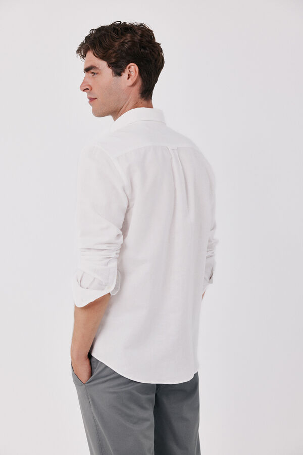 Cortefiel Camisa lino lisa Blanco