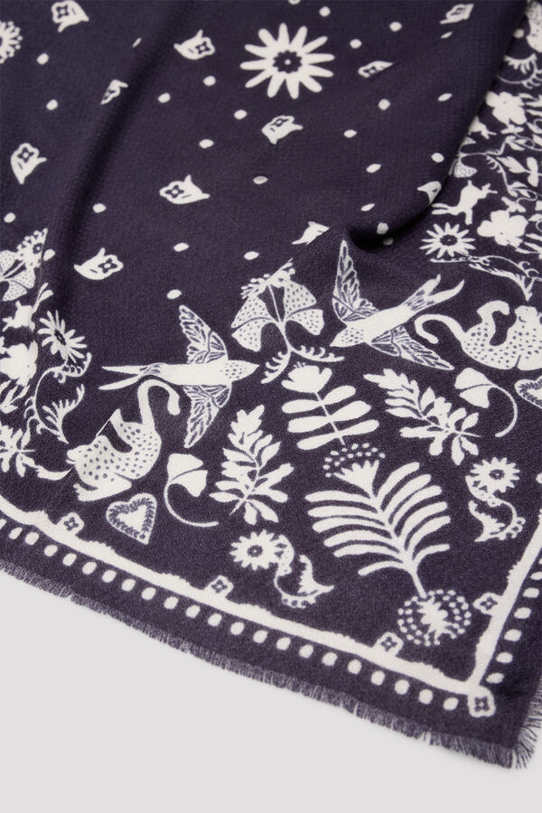 Cortefiel Fular cuadrado bosque Estampado azul