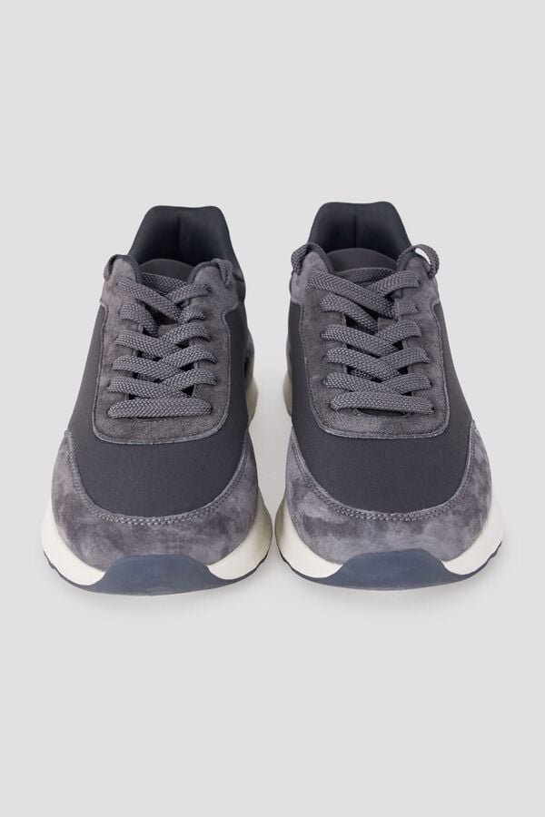 Cortefiel Leather and textile sneaker Grey