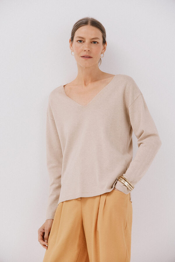 Cortefiel V-neck jumper Nude