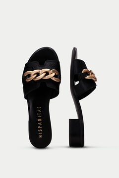 Cortefiel Lola flat sandal with chain  Black