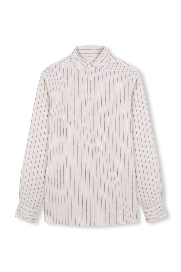 Cortefiel Long-sleeved linen/cotton polo shirt Ivory