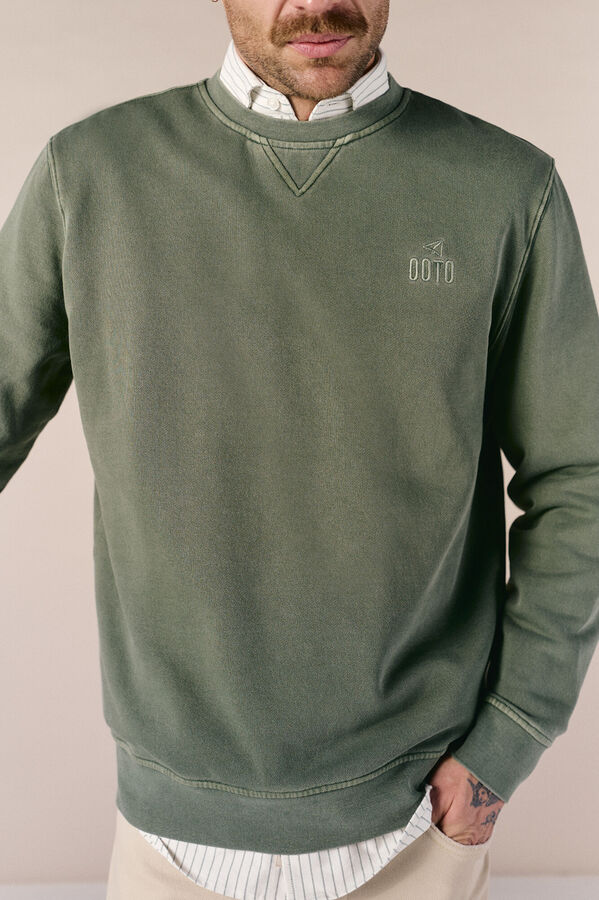 OOTO Sweatshirt b&aacute;sica lavada gola redonda Verde