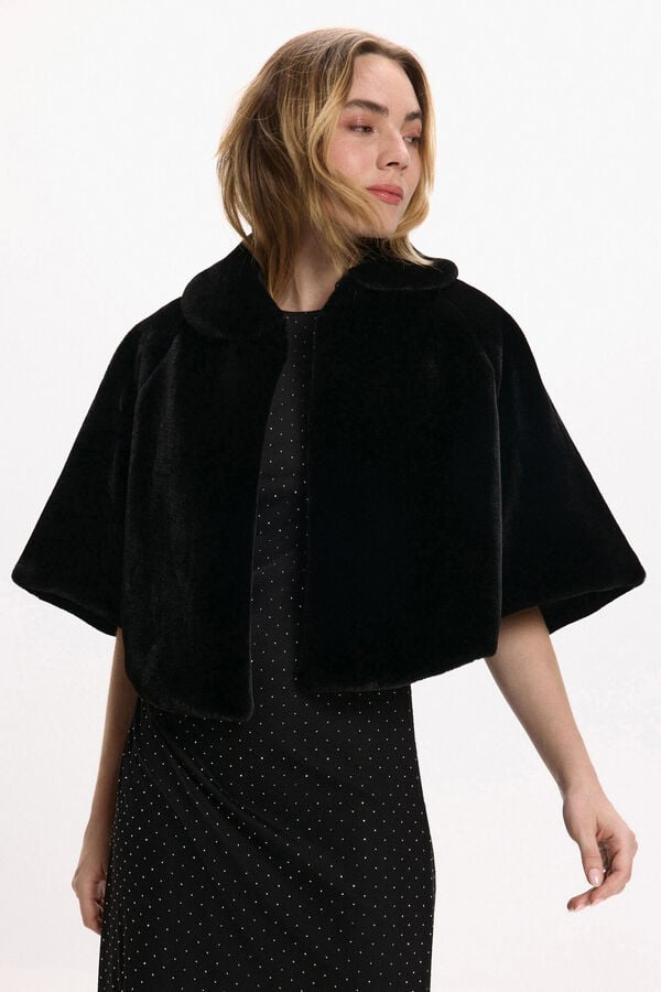 Vila Casaco de capa de pele sintética Preto