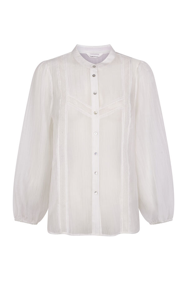 Cortefiel Blusa encaje cuello mao Blanco