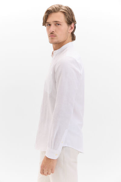 Cortefiel Camisa lino algodón cuello mao White