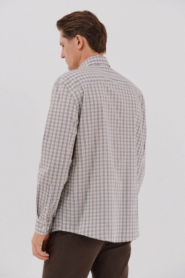 Cortefiel Checked poplin shirt Printed blue
