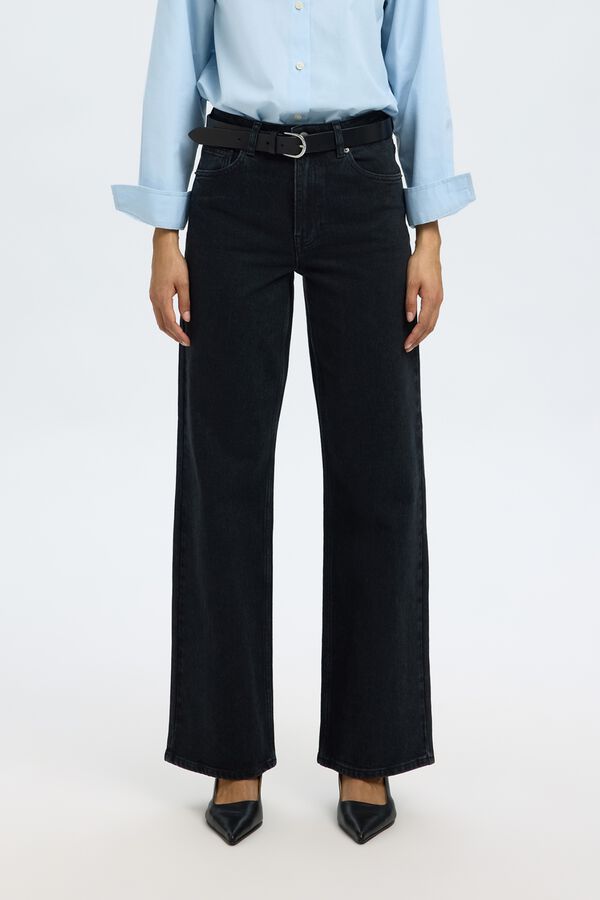 Selected Jeans wide leg em algod&atilde;o Preto