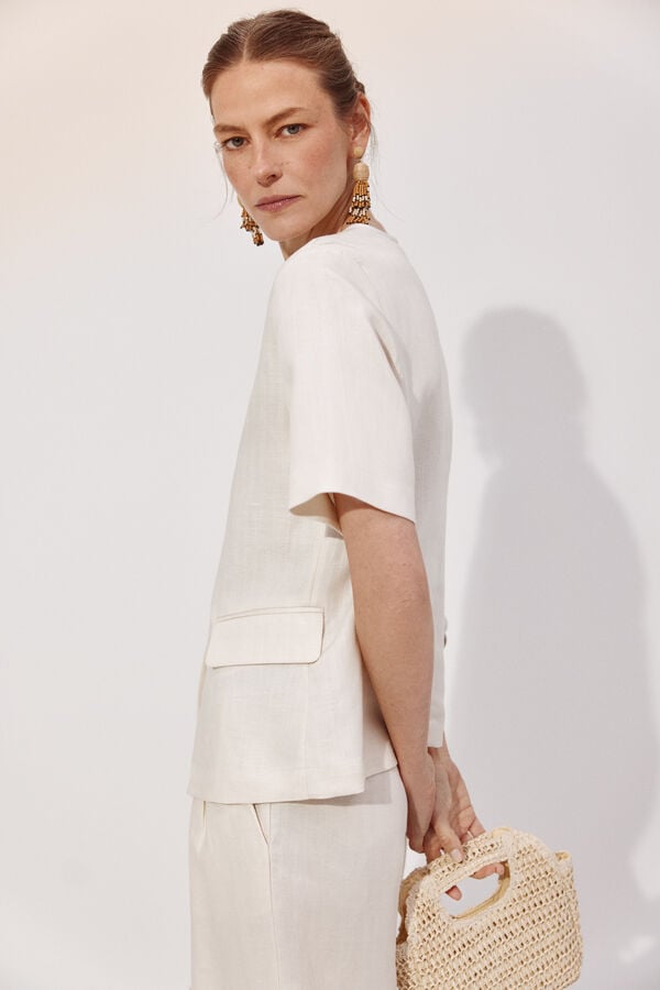 Cortefiel short sleeve blazer Ivory