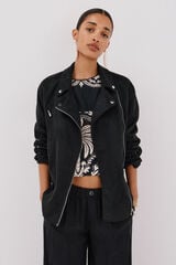 Cortefiel Faux suede biker jacket Black